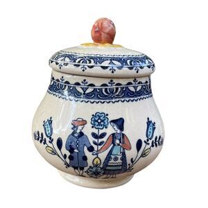 Vintage Sugar Bowl & Lid - JB Ironstone - Hearts & Flowers - England - 4.75"